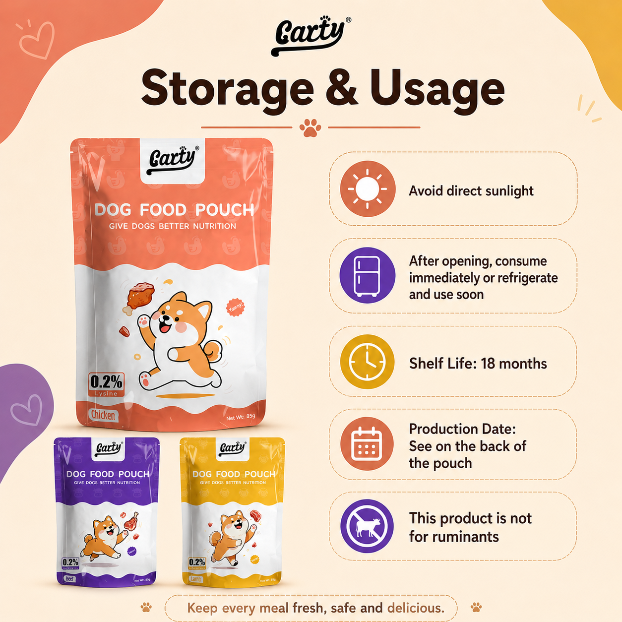 Carty Dog Wet Food Pouch 85g Beef Lamb Chicken Flavor High Protein, Immune & Joint Support Natural Wet Food for Puppy & Adult Dog - 241c4f1c-c8a6-4171-aa71-82ff03917d48.png