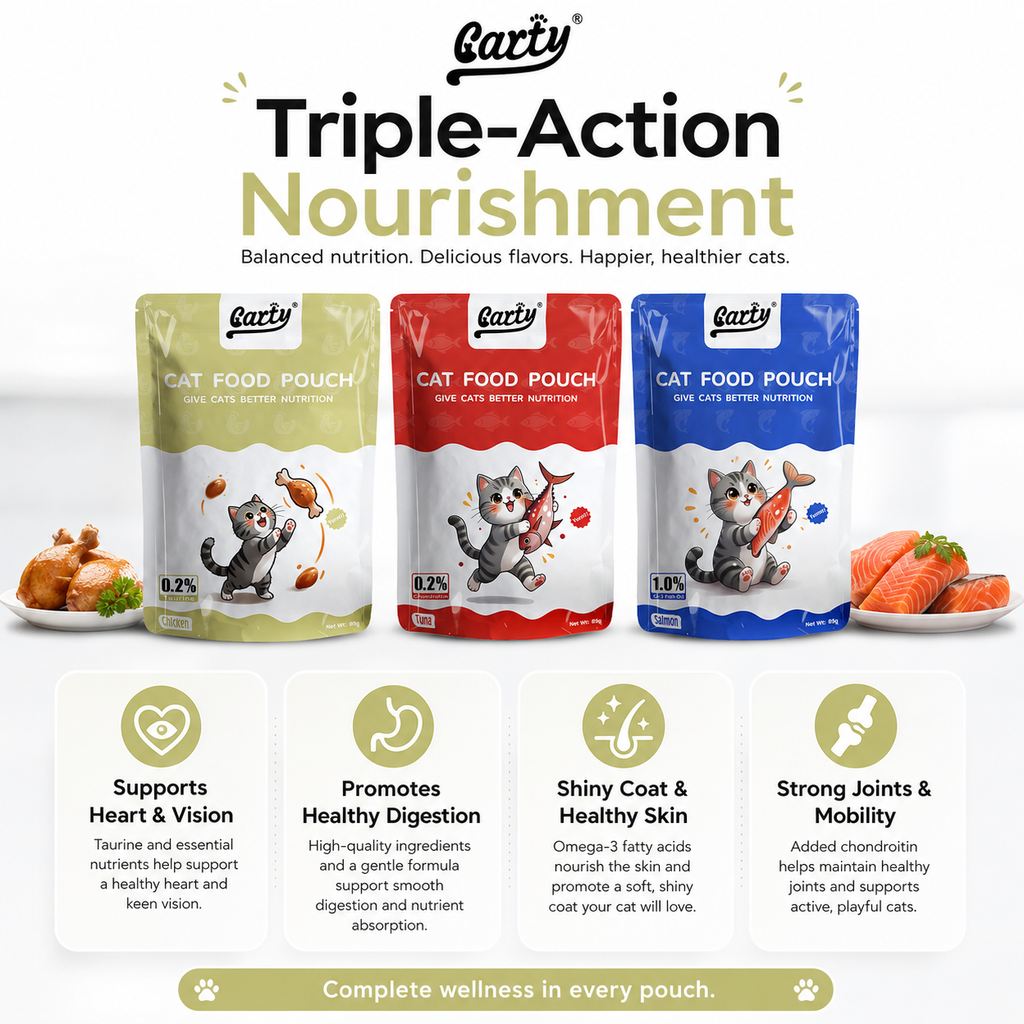 Carty Wet Cat Food Pouch 85g Triple-Action Nourishment Chicken Tuna Salmon Flavor Complete Nutrition for Kitten & Adult - 25bdf268-3dd4-4dc2-9f29-1d2531587a90.png