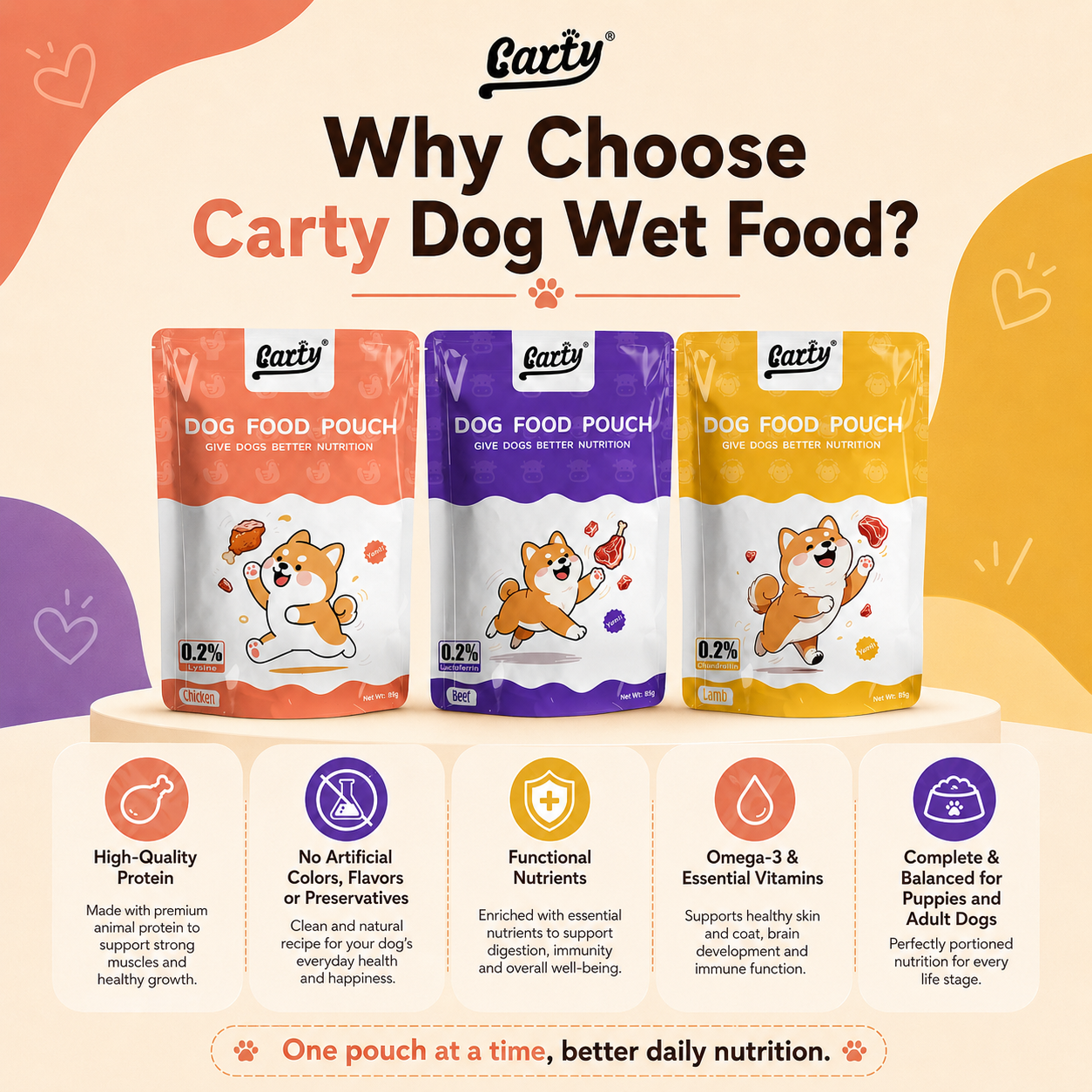 Carty Dog Wet Food Pouch 85g Beef Lamb Chicken Flavor High Protein, Immune & Joint Support Natural Wet Food for Puppy & Adult Dog - 4c2b346a-7225-4a5c-87ad-7d2e49bbe30a.png