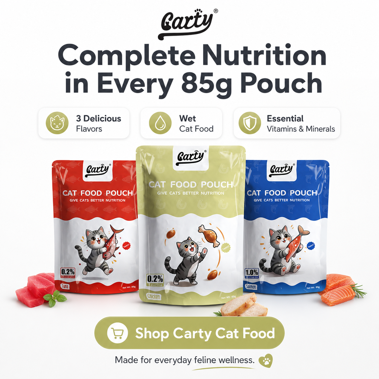 Carty Wet Cat Food Pouch 85g Triple-Action Nourishment Chicken Tuna Salmon Flavor Complete Nutrition for Kitten & Adult - 788556ea-ea25-4495-8788-d531cba019dd.png