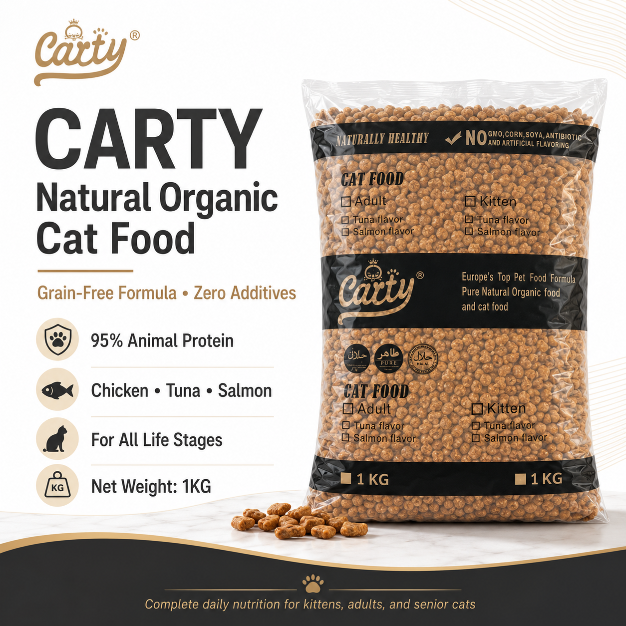 Carty CAT FOOD ALL LIFE STAGE PURE NATURAL ORGANIC CAT DRY FOOD /1KG/Salmon/Chicken/Tuna - 8bae80af-c512-4db2-90ec-db51bd7b85fd.png