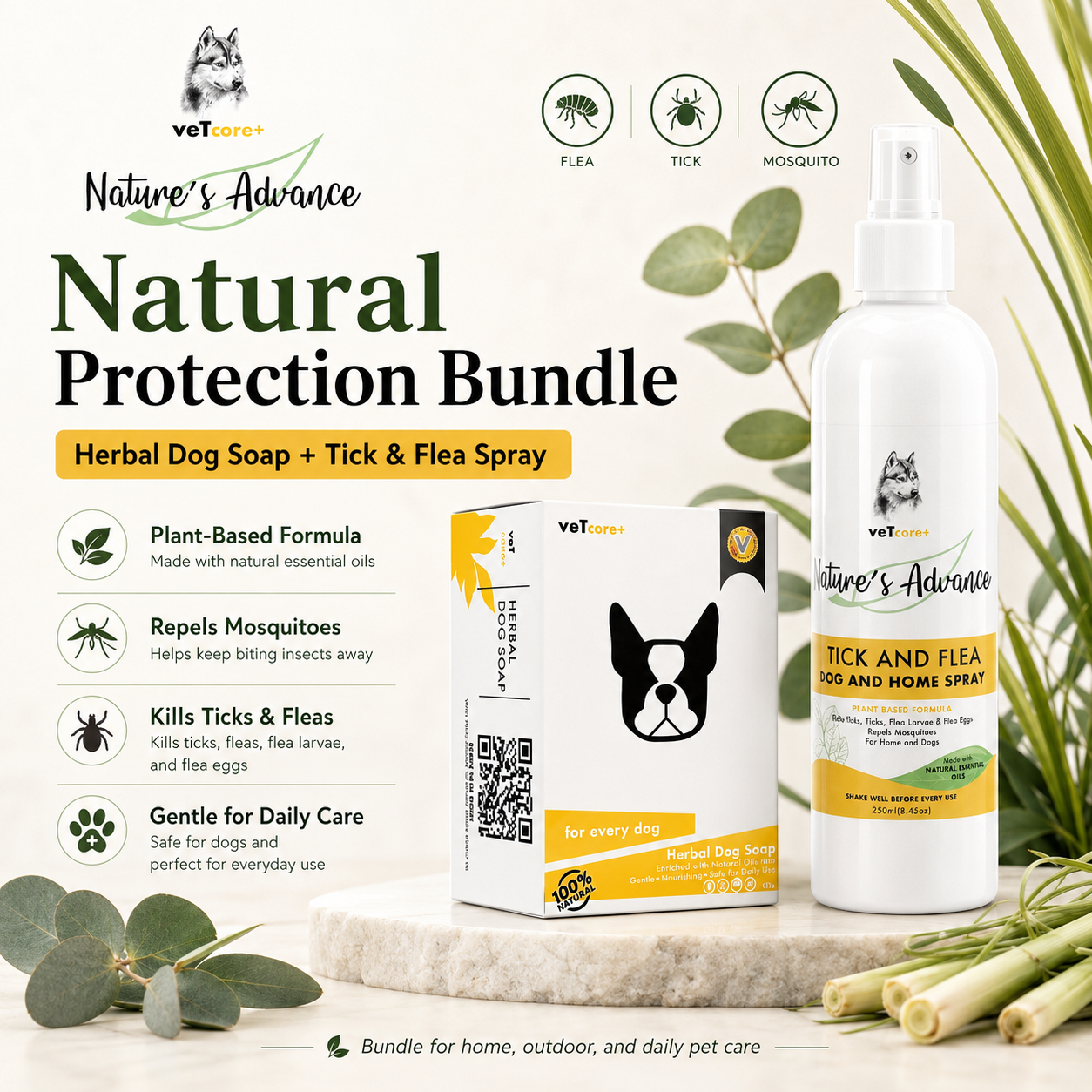 Vet Core Plus Nature's Advance Tick and Flea Spray 250ml for dog and home pet Flea Treatment Dog soap VetCore+ - ChatGPT Image 2026年5月19日 21_17_14 (1).png