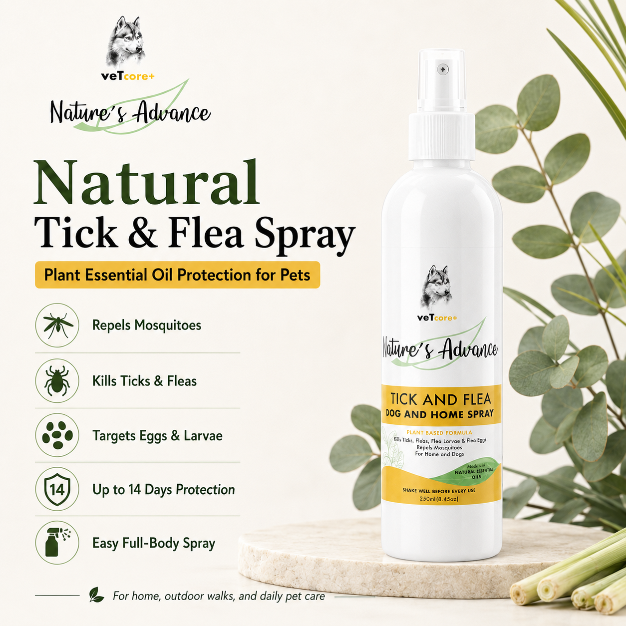 Vet Core Plus Nature's Advance Tick and Flea Spray 250ml for dog and home pet Flea Treatment Dog soap VetCore+ - ChatGPT Image 2026年5月19日 21_17_15 (2).png