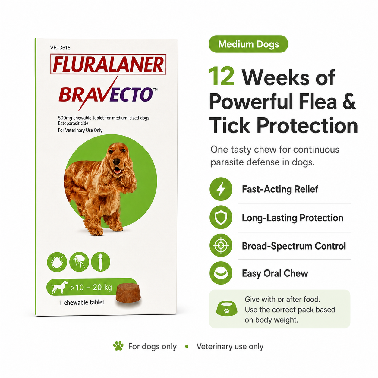 Bravecto Flea & Tick Chew for Dogs - 10-20kg, Up to 3 Months