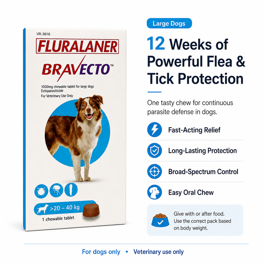 Bravecto Flea & Tick Chew for Dogs - 20-40kg, Up to 3 Months