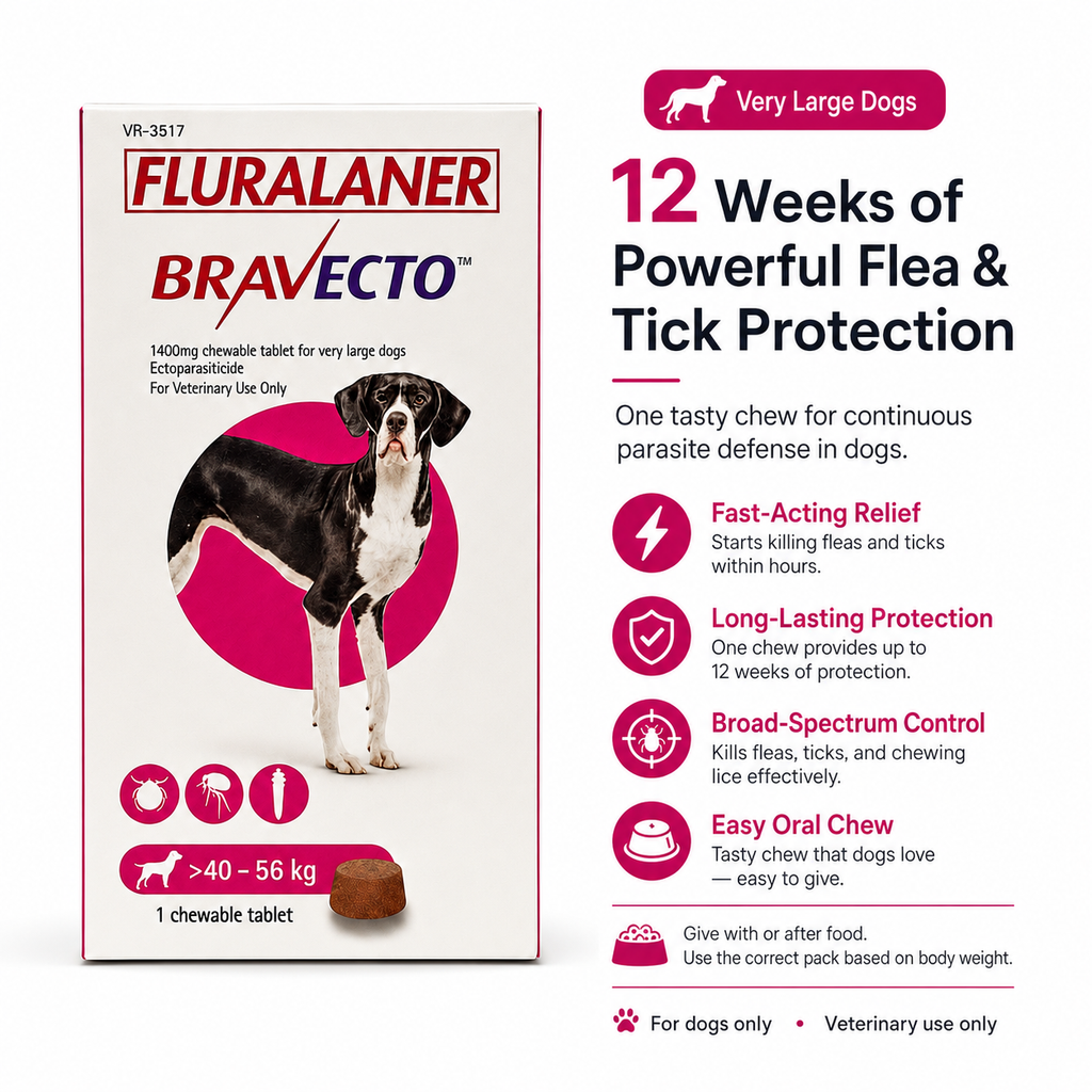 Bravecto Flea & Tick Chew for Dogs - 40-56kg, Up to 3 Months