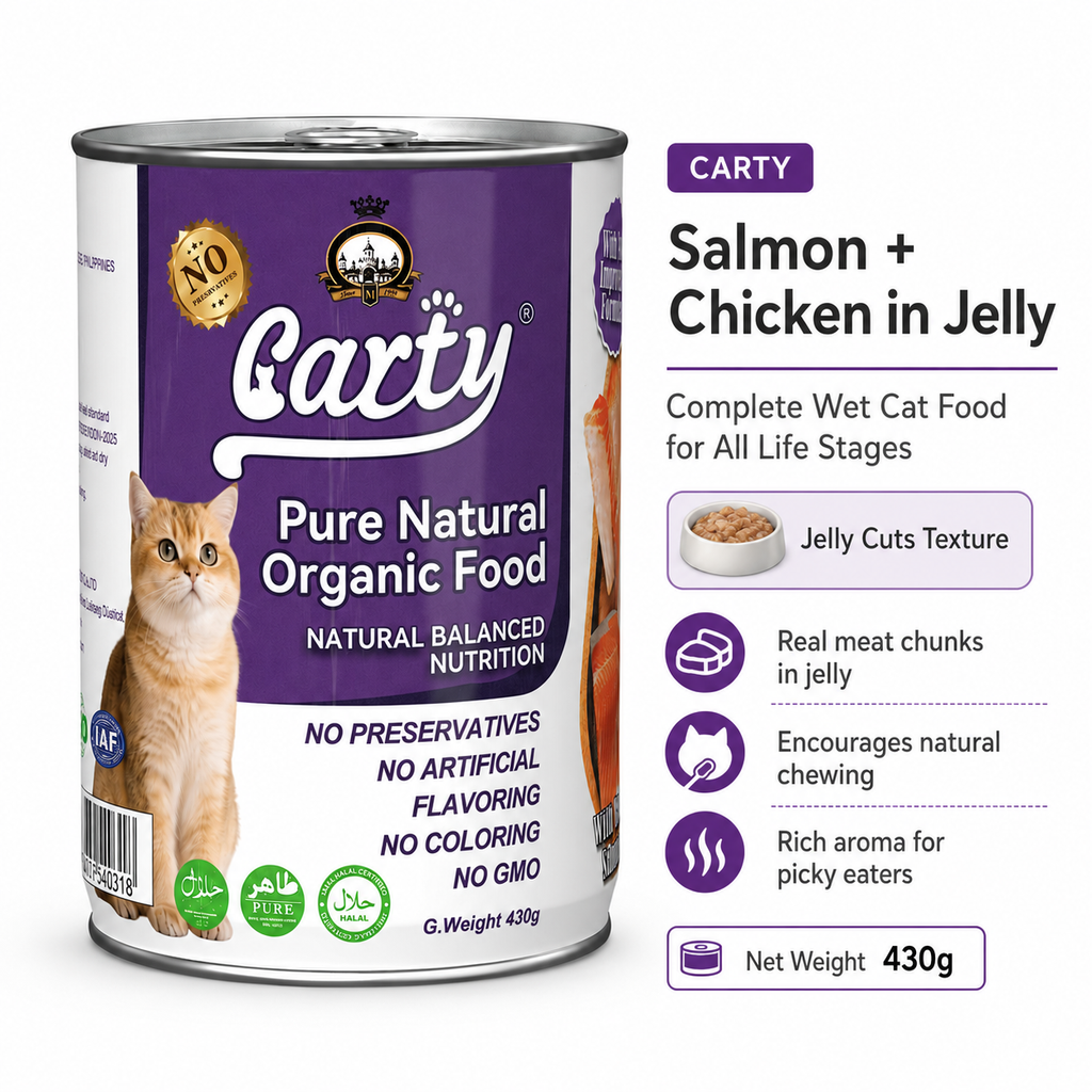 Carty Wet Cat Food 430g - Salmon + Chicken Shreds