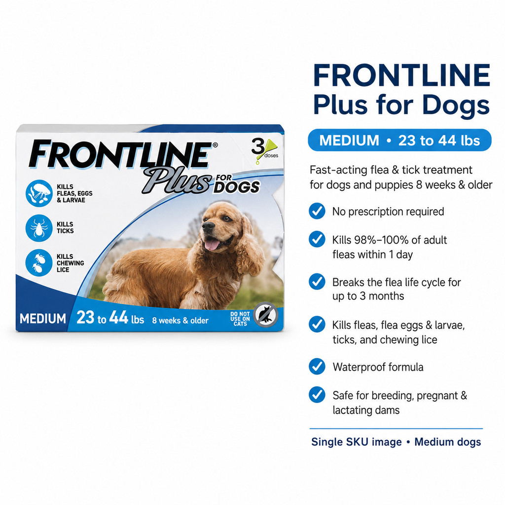 Frontline Plus US Flea & Tick Treatment for Dogs 10-20kg - 1 Dose