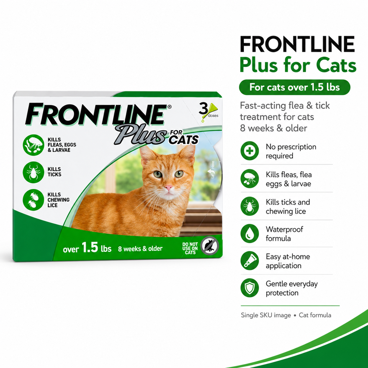 Frontline Plus US Flea & Tick Treatment for Cats - Pack of 6 Doses
