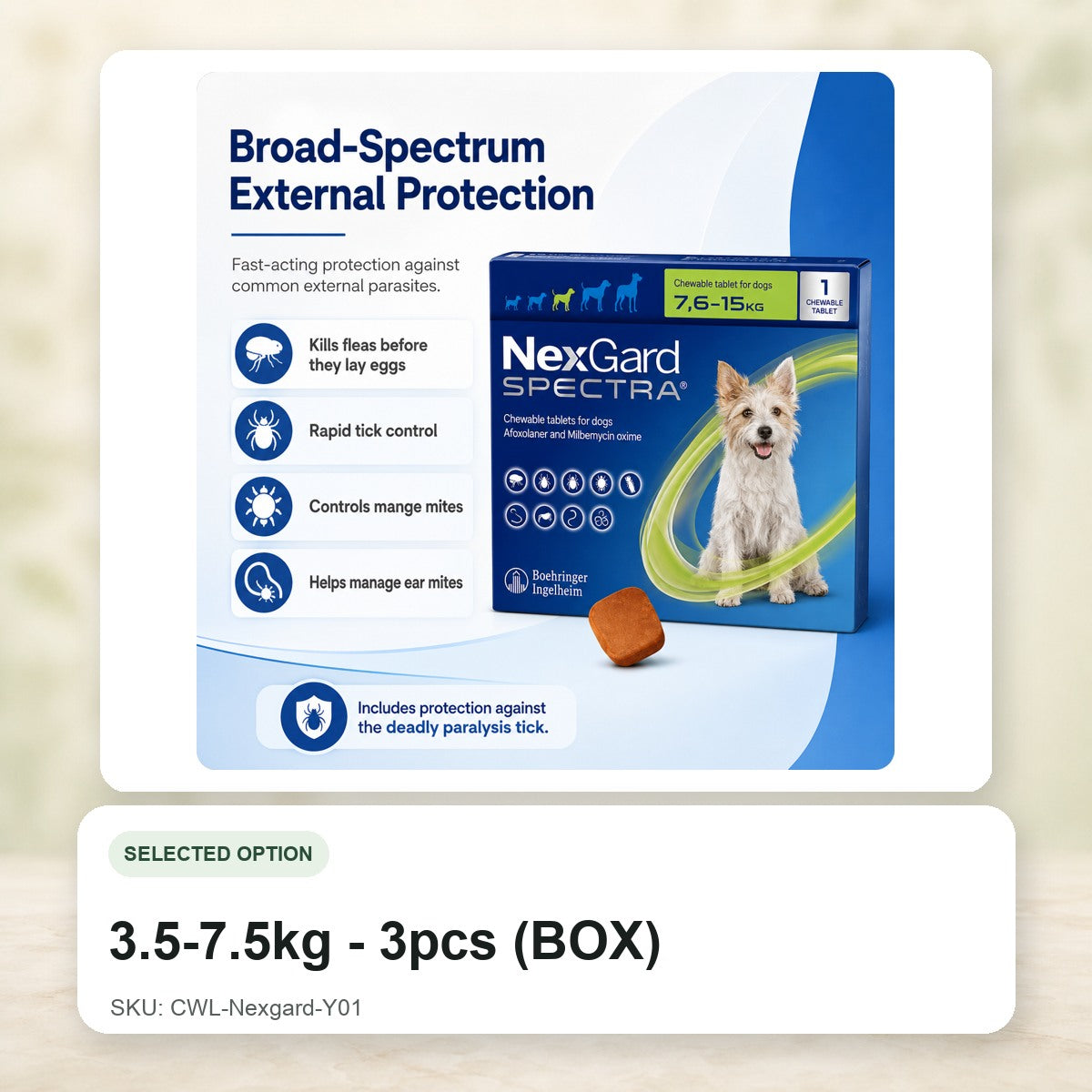 3.5-7.5kg - 3pcs (BOX) - CWL-Nexgard-Y01